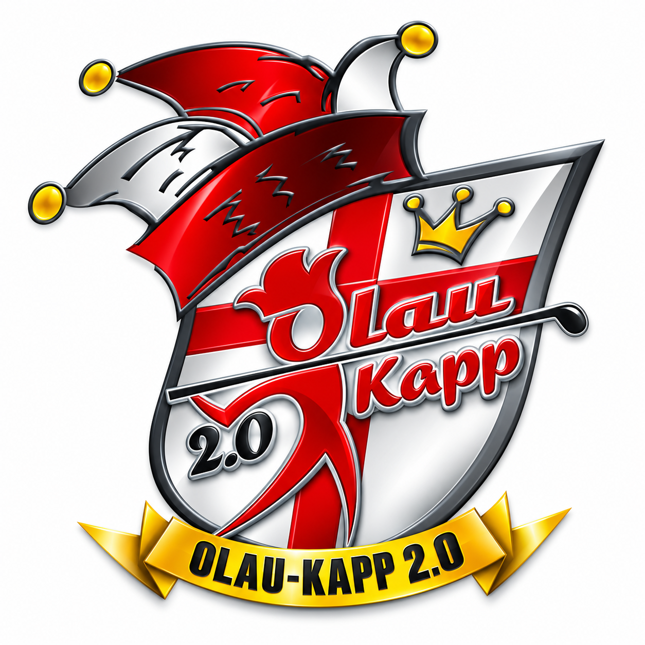 Olau-Kapp 2.0 – Signet mit Narrenkappe und Golfschläger